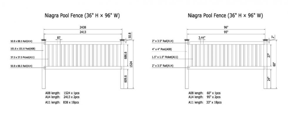 Technical drawings - Vinyl Fencing